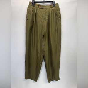 Vintage AZIA Collection High Rise 100% Silk Pleated Pants Sz 32 Olive Green